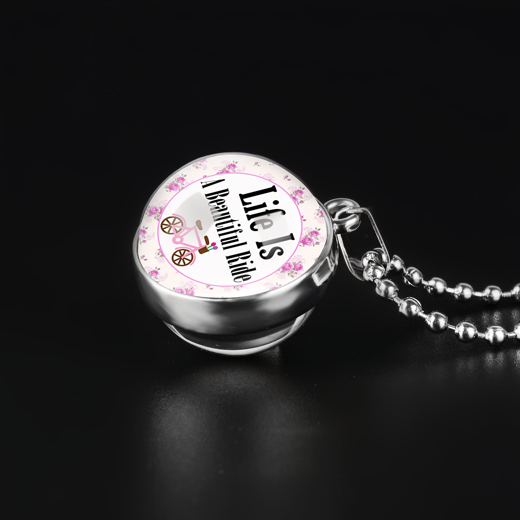 Artistic White Round Double-Sided Bicycle Pendant Necklace